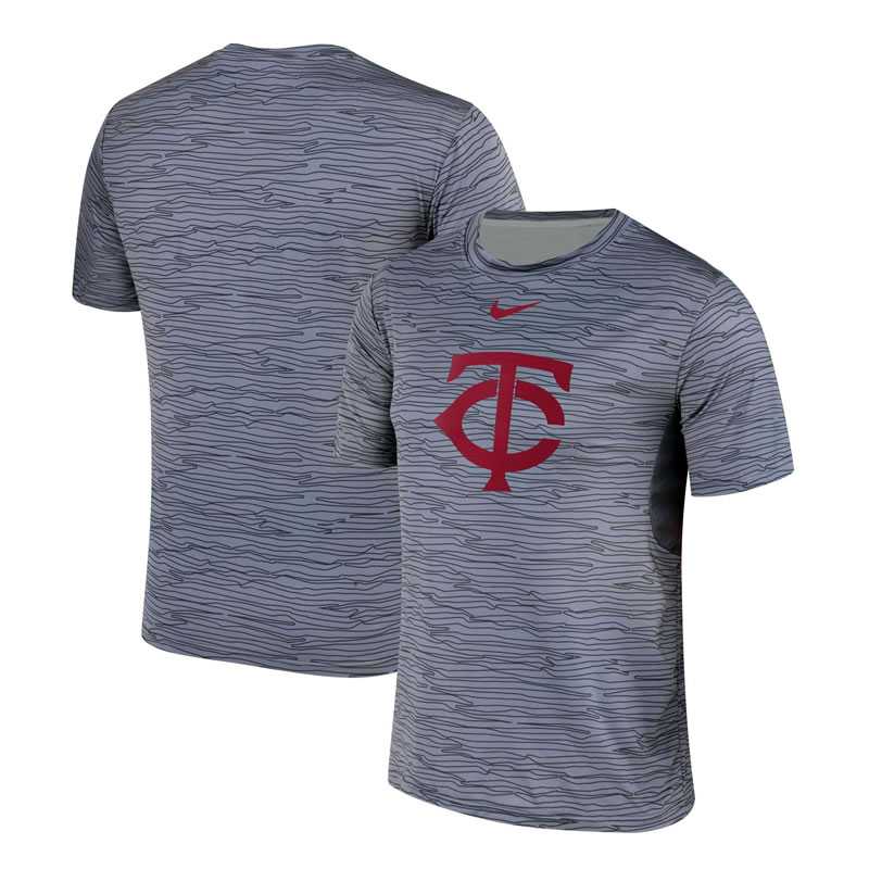 Minnesota Twins Gray Black Striped Logo Performance T-Shirt,We sell and wholesale Minnesota Twins Gray Black Striped Logo Performance T-Shirt on line form chian!